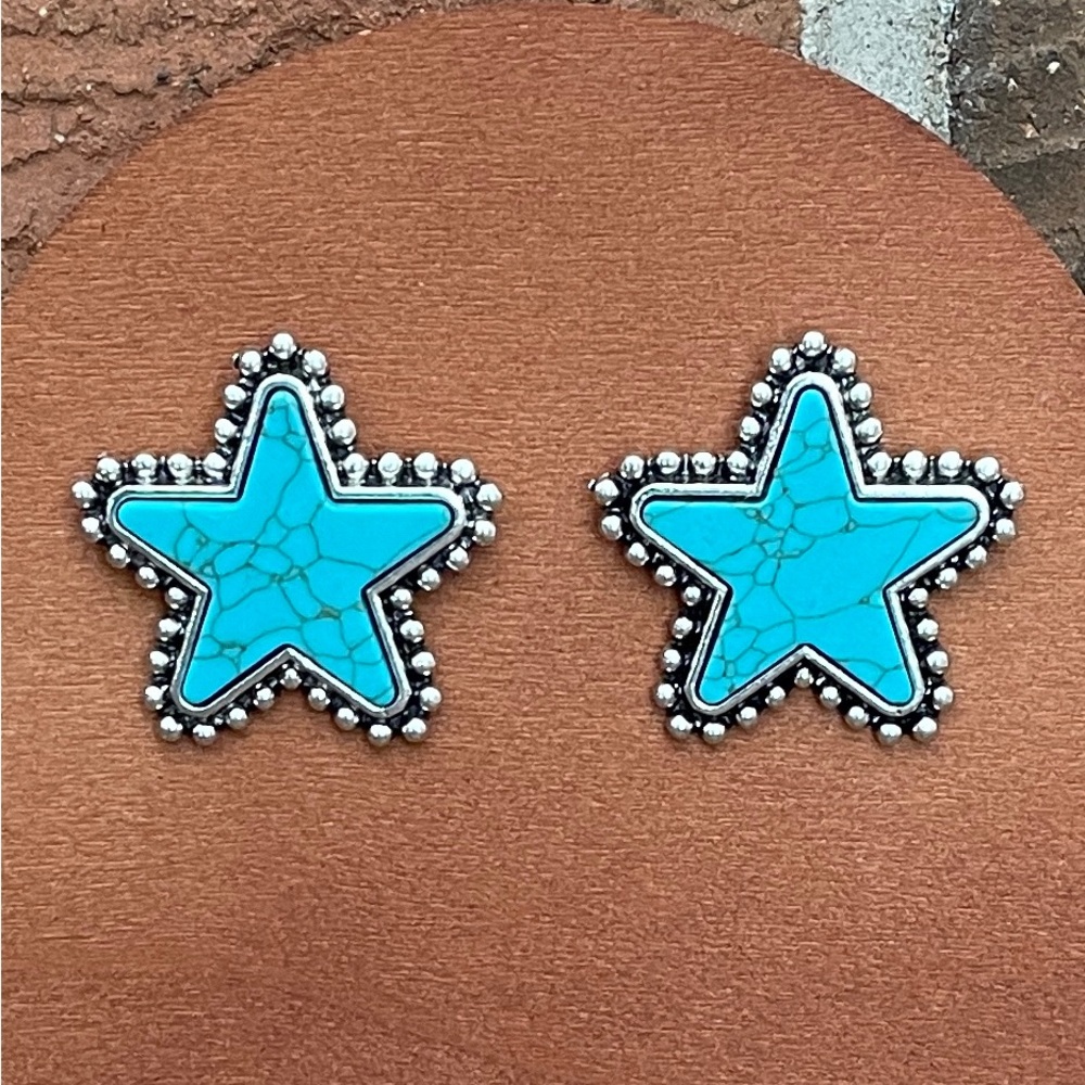 Faux Turquoise Star Stud Earrings